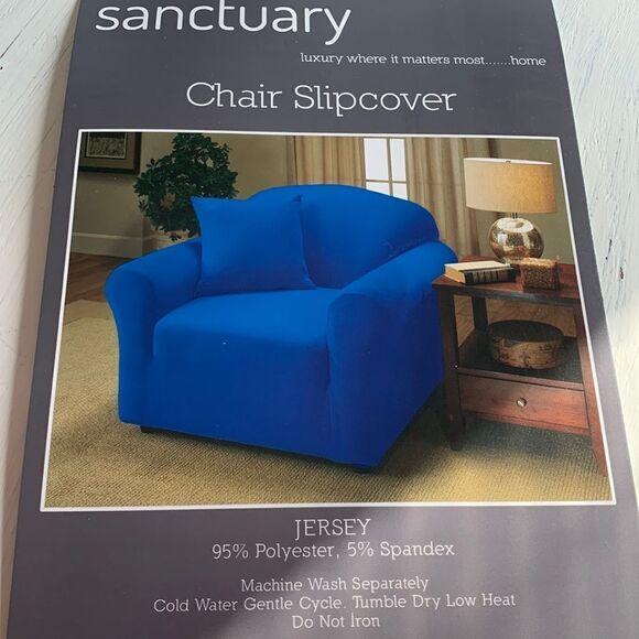 Chair slipcover in cobalt blue.  CHAIR COVER ONLY - Picture 2 of 8